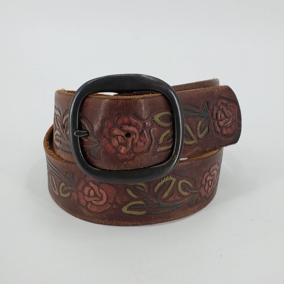 Abercrombie & Fitch Accessories - Vintage Abercrombie Painted Tooled Leather Belt